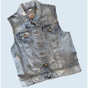 LEVI'S Denim Distressed Full Button Vest Size Small